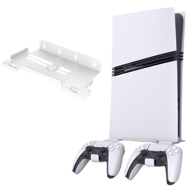 Vertical Wall Mount Stand with 2 Controller Holders for PlayStation 5 Pro/Slim - Storage Bracket Base