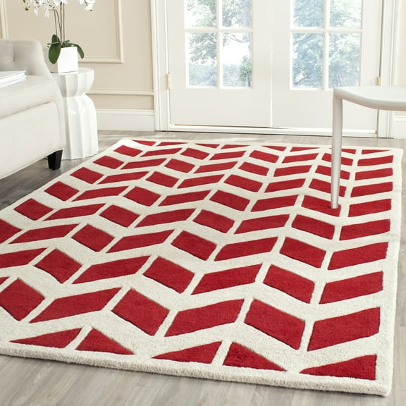 SAFAVIEH Chatham Easton Geometric Wool Area Rug, Red/Ivory, 5' x 5' Square
