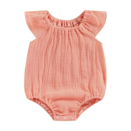 

ESASSALY Baby Girls Romper Sleeveless Off-shoulder Solid Infant Bodysuit