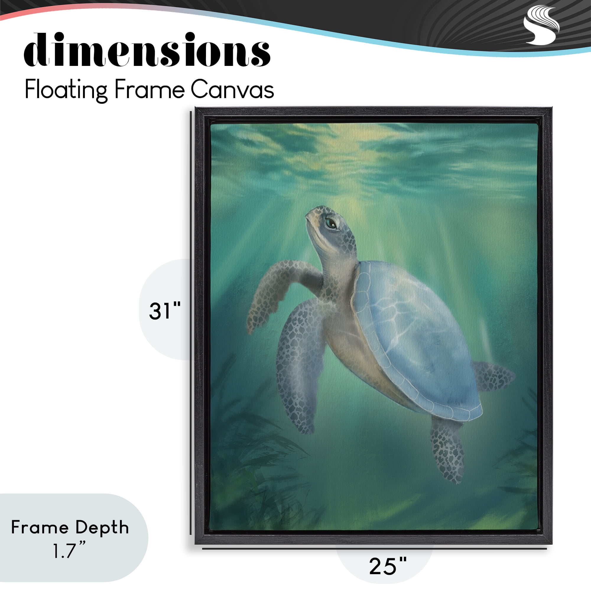 Stupell Industries Coastal Beach Sea Turtle Black Framed Floater Canvas Wall Art, design by Matthew Piotrowicz