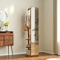 MIDOQIN 360° Rotaty Full Length Mirror, Solid Wood Oversized Floor Mirror with Coat Rack, Full Body Mirror for Bedroom, Entryway, Living Room