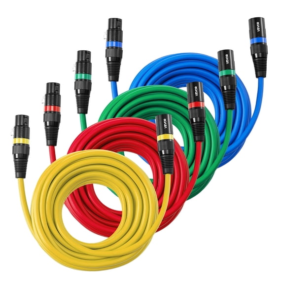 VEVOR XLR Cable 25 ft, 4 Pack, Shielded Balanced DMX Male to Female Microphone Cables, Gold-Plated 3-Pin XLR Mic Speaker Cord Wires, for Stage Lighting, Microphones, Amplifier, Mixer, Speaker Systems