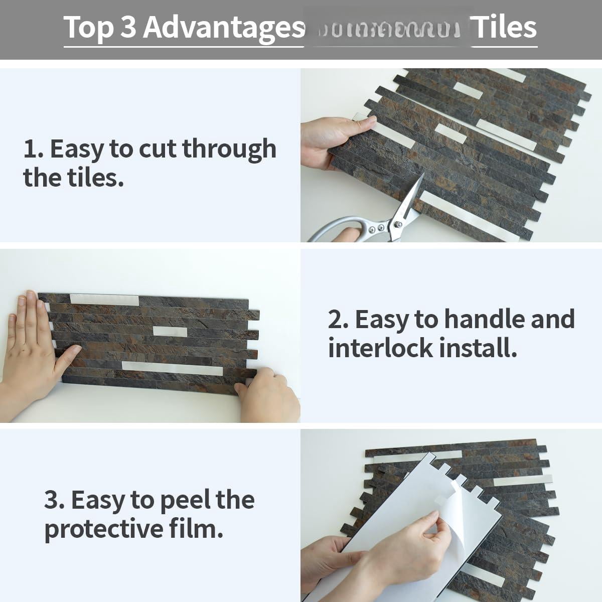 20 Sheets Rust Slate Peel And Stick Backsplash  Pvc Mixed Metal Wall Tile On For Kitchen Bathroom