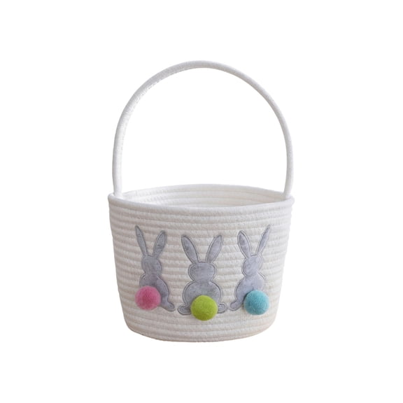 Deeceymbur Bunny Design Easter Baskets Cotton Linen Woven Storage with Handle Cute Buckets for Egg Party Decor Gift Spring Home Organizer Holiday Supplies