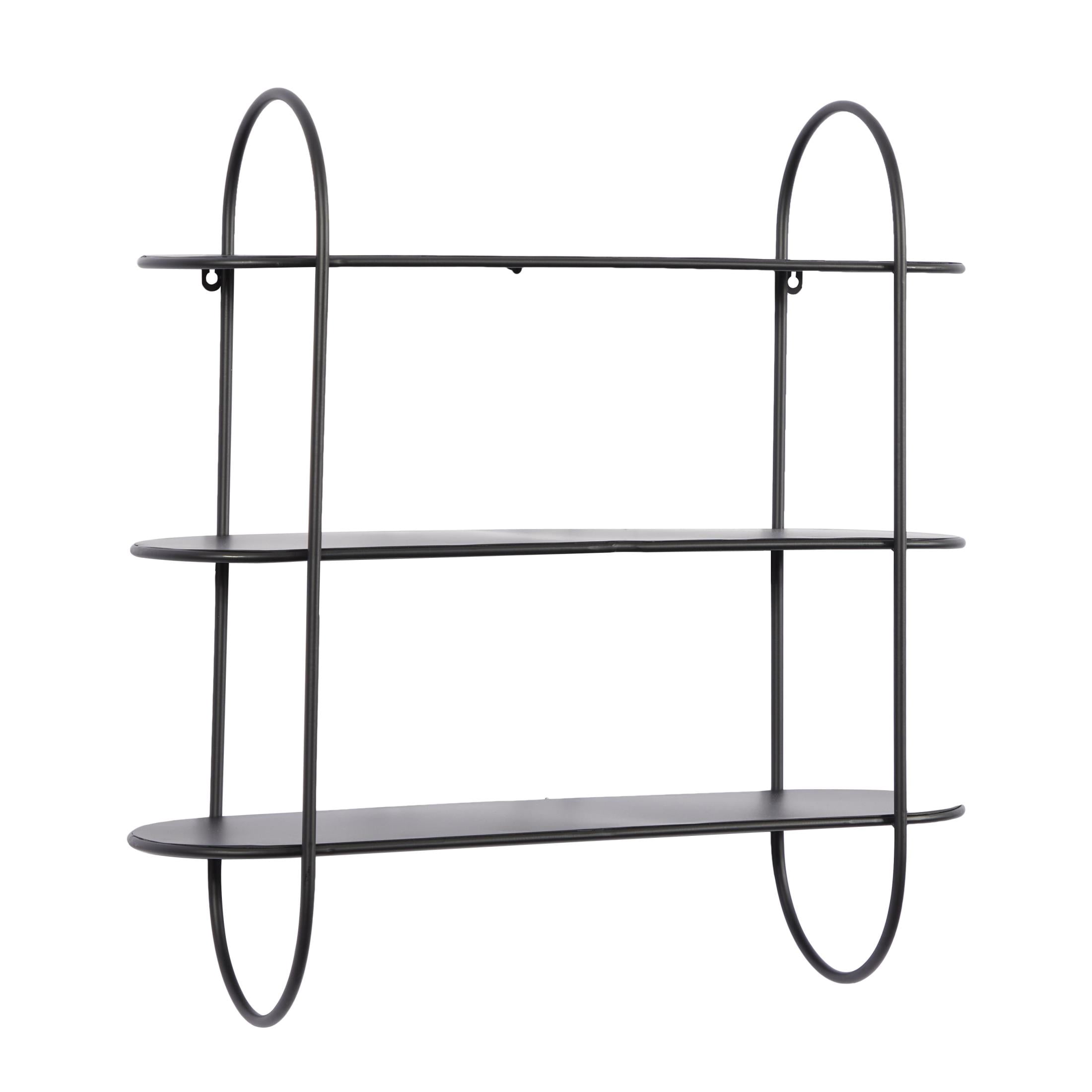 DecMode Black Industrial Metal Long with Round Edge 3 Tier Wall Shelf, 28"W x 28"H