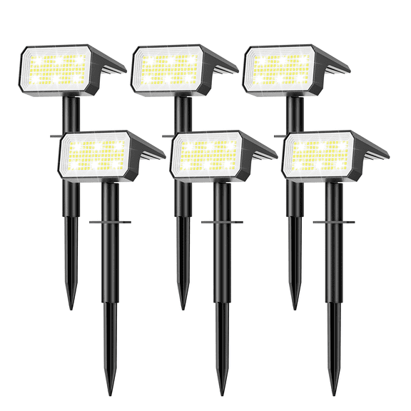 Flaow Solar Lights Outdoor, 6 pack,118 LED Solar Spotlights with 4 Modes, IP65 Waterproof Auto On/Off for Garden, Yard, Pathway, Lawn-Cool White
