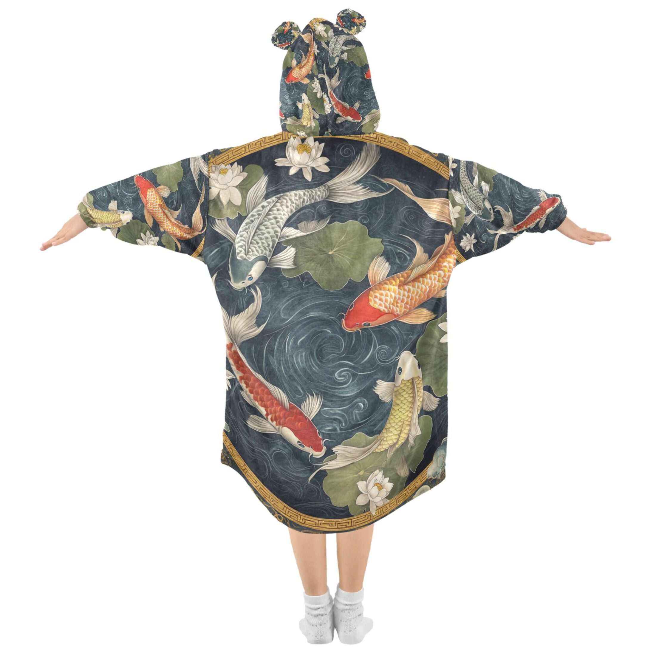 YAZAOO Kids Wearable Blanket Hoodie Warm and Cozy Koi Elegance Flannel Sweatshirt