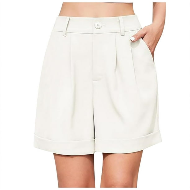 Pantalones cortos anchos con cintura elástica para mujer - Pantalones cortos de trabajo a medida - Poliéster, S-XXL