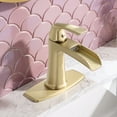 thumbnail image 2 of SUNRINX Brushed Gold Bathroom Faucet, Waterfall Sink Faucet with Pop-Up Drain & Plate, 2 of 10