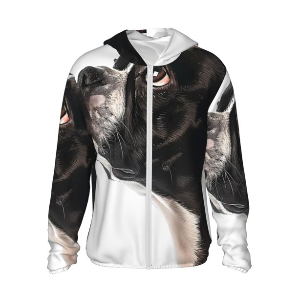 Fotbe Black And White Boston Terrier Chaqueta con Protección Solar UPF 50+ para Hombre y Mujer, Camisa con Capucha y Bolsillos-Medium
