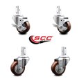 thumbnail image 2 of 3 Inch Maroon Polyurethane Wheel Swivel 3/4 Inch Square Stem Caster Set 2 Brakes, 2 of 2