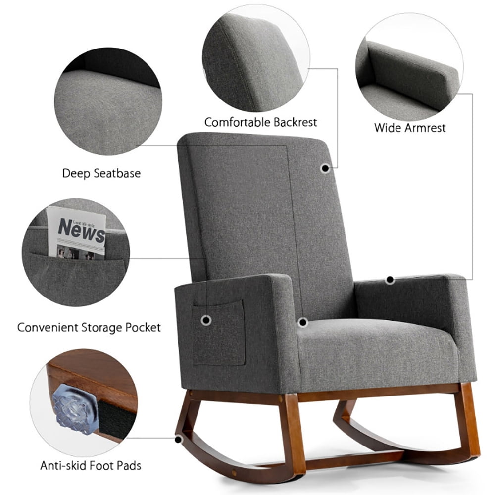 Finihen Rocking Lounge Armchair, Rocking High Back Upholstered Lounge Armchair with Side Pocket, for Living Room, Bedroom, Beige Finihen Rocking Lounge Armchair, Rocking High Back Upholstered Lounge Armchair with Side Pocket, for Living Room, Bedroom, Beige