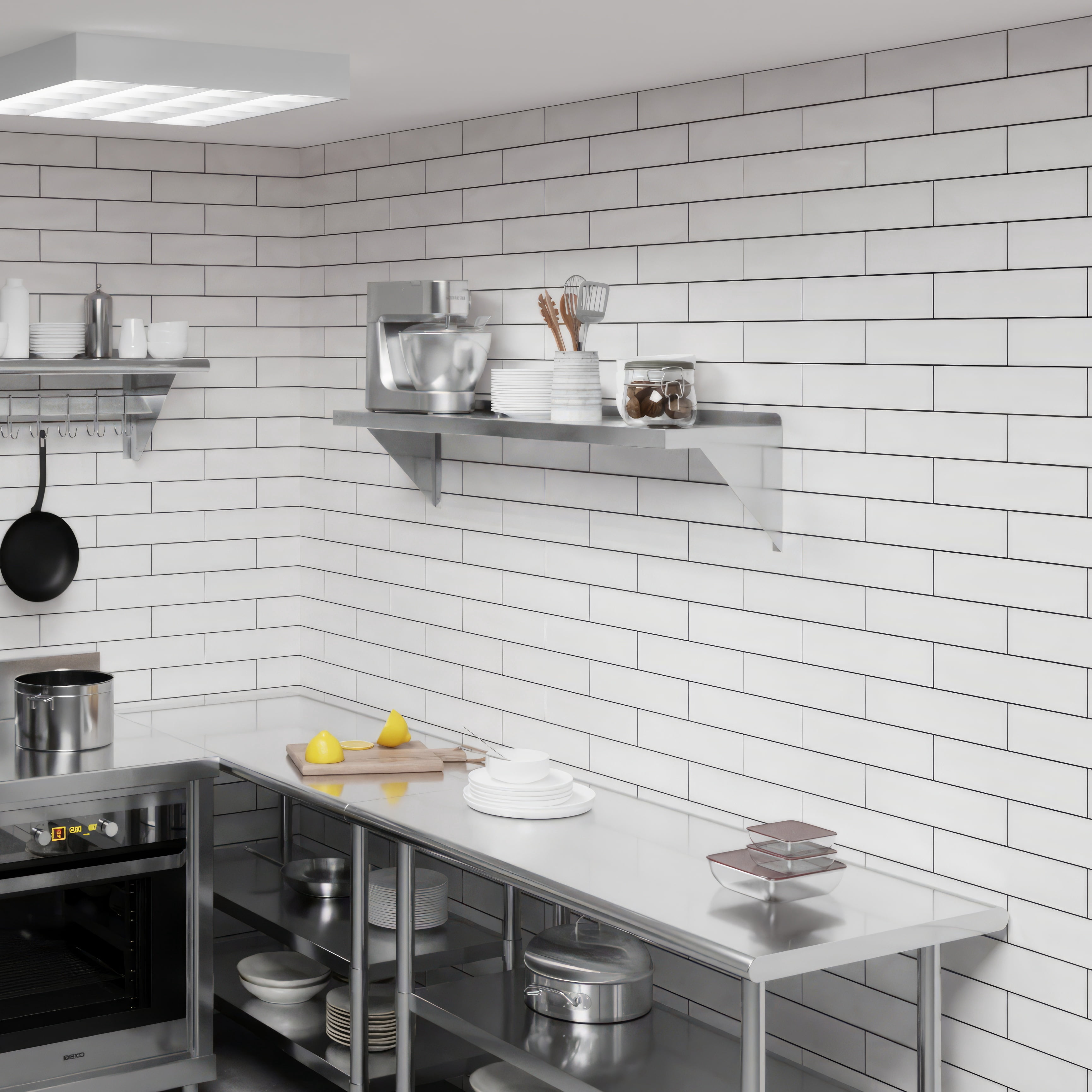 AmGood 12" Width x 48" Length | Stainless Steel Wall Shelf | Square Edge | Metal Shelving | Heavy Duty | Commercial Grade | Wall Mount | NSF Certified