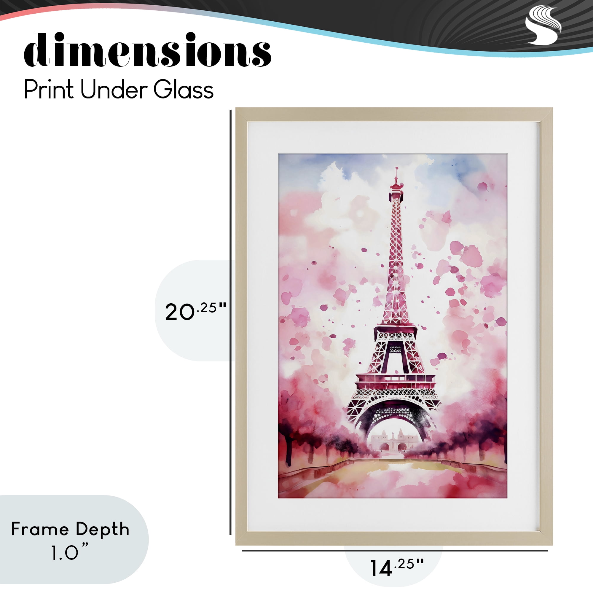 Stupell Industries Blush Watercolor Eiffel Tower Birch Framed Print Under Glass, design by Creative Studio