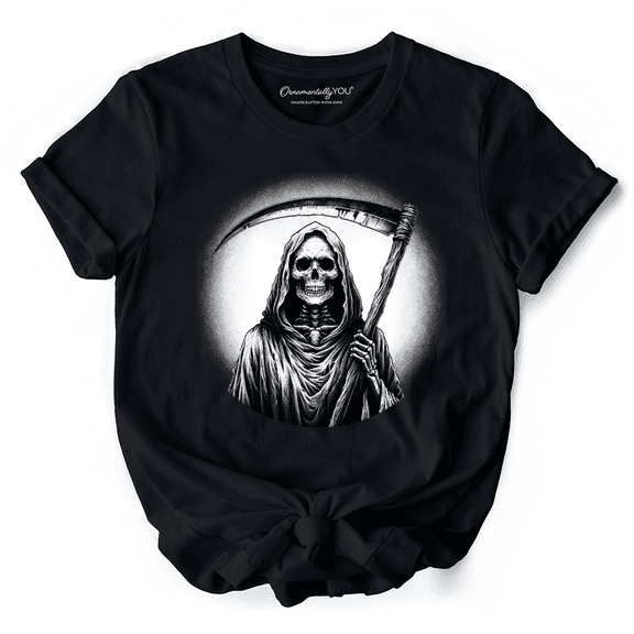 Grim Reaper Spooky Portrait T-Shirt, Horror Villain Theme Halloween Tee