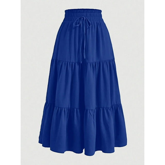 Floral Ruffle Layered Hem Drawstring Skirt Casual Skirt For Spring Summer Women's Clothing