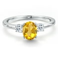 thumbnail image 3 of Gem Stone King 14K White Gold Yellow Citrine and White Topaz Engagement Ring for Women | 1.03 Cttw | Oval 7X5MM | Gemstone November Birthstone | Size 6, 3 of 6