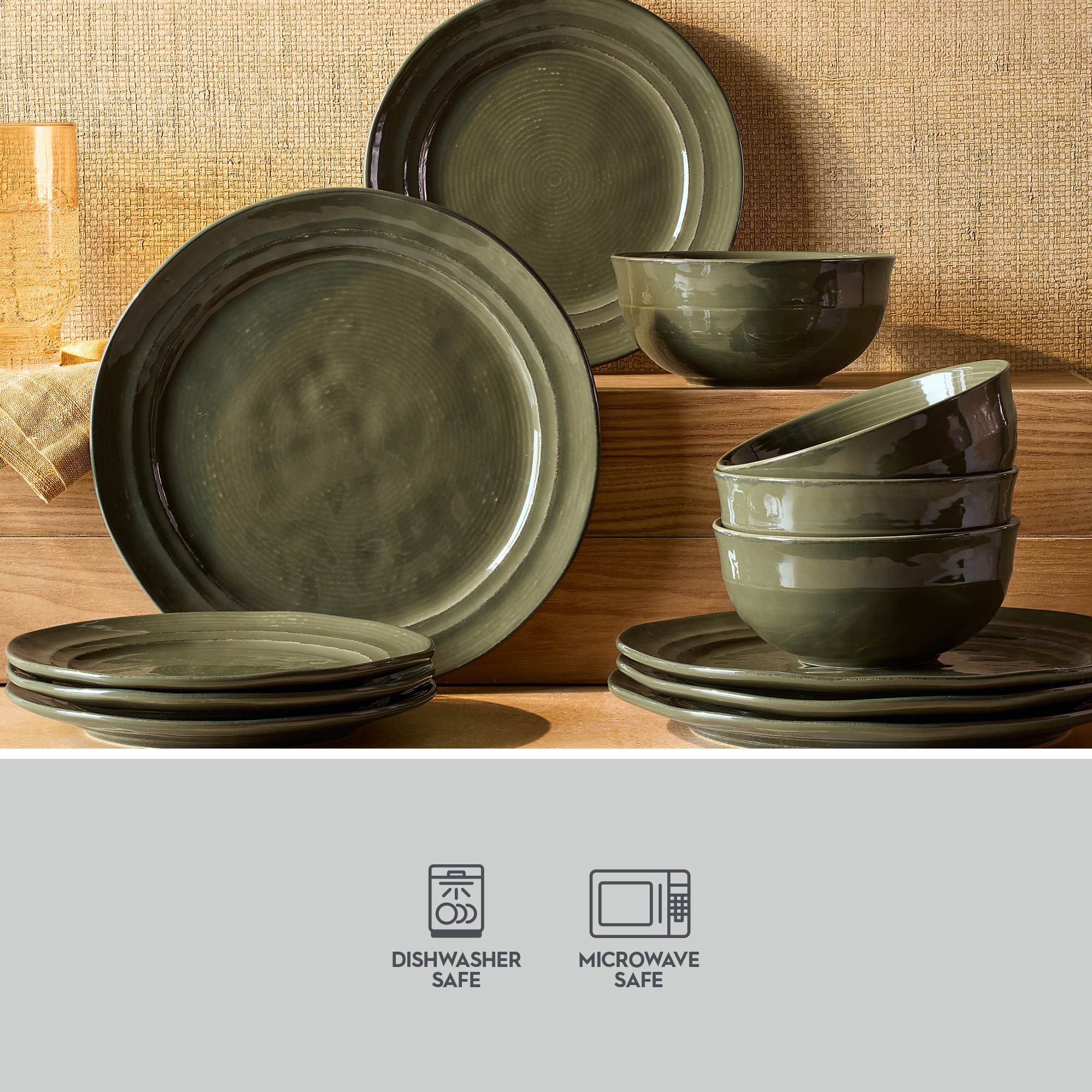 Better Homes & Gardens Artisan Stoneware Dinnerware Set, Green, 12-Piece photo 4