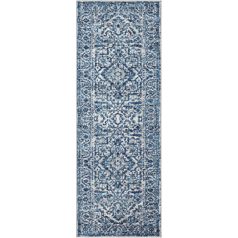 Surya Monte Carlo MNC2302 31x87" Runner Fabric Area Rug in Blue/White