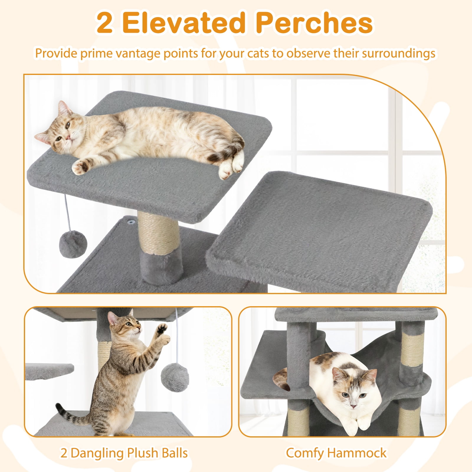 Gymax 57'' Cat Tree for Indoor Cats w/ Dual Condos Hammock Sisal Scratching Posts