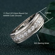 Newshe Mens wedding Bands 925 Sterling Silver Men Rings Wedding Band for Him 1ct Round Cubic Zirconia Promise Rings For Him Size 9