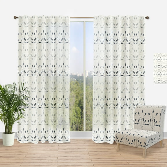 Designart 'Botanical Floral Retro Pattern I' Mid-Century Modern Curtain Panel