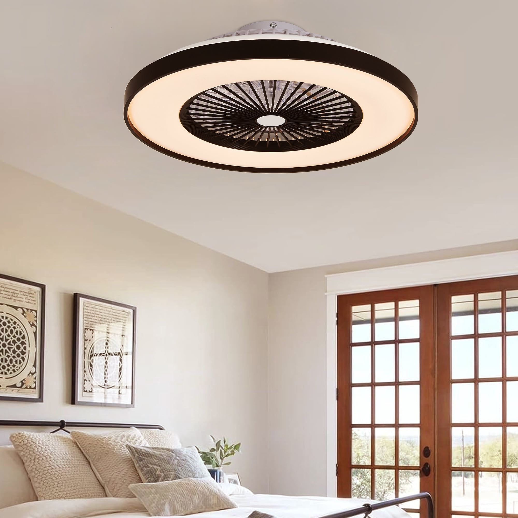 Leumius 23" Black Ceiling Fan Light with LED RGB, Dimmable & Color-Changing, APP & Remote Control, Modern Smart Ceiling Fan for Living Room Bedroom and Dining Room
