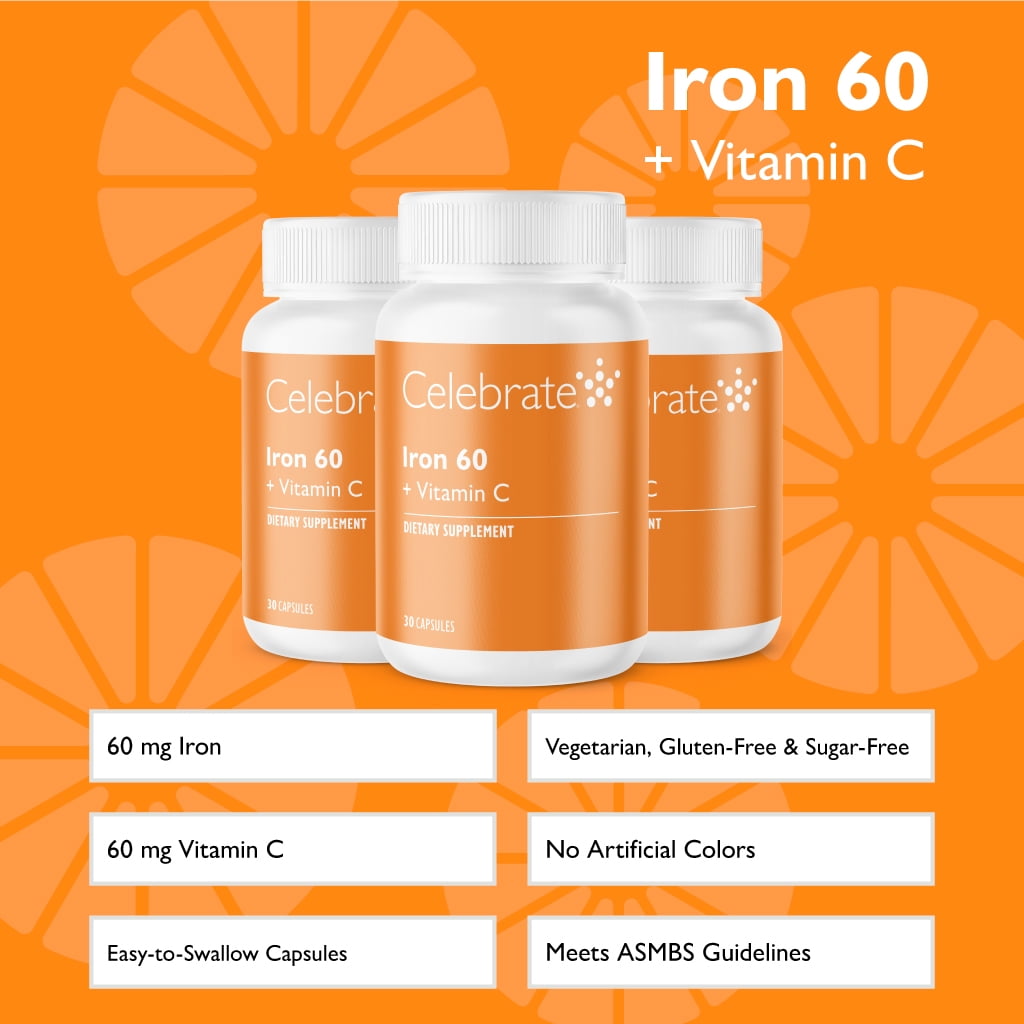 Celebrate Vitamins 60 mg Iron + Vitamin C Capsules - 90 count