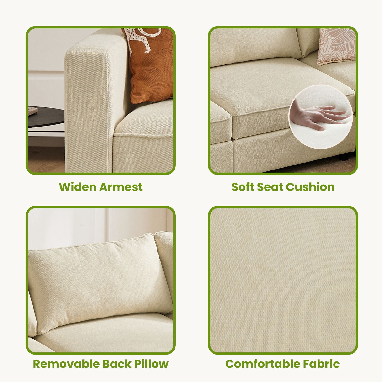GIANNA 6 Seat Convertible Sectional Sofa Couch, U-Shaped Modern Modular Sofa Sleeper with Ottoman, For Living Room, Beige