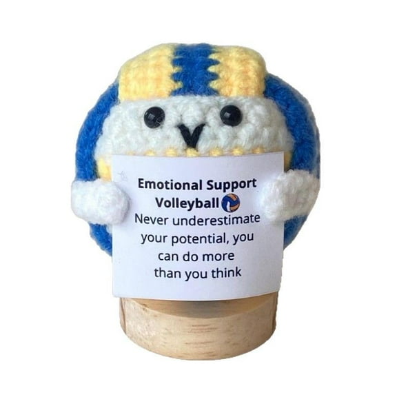 Handmade Emotional Support Volleyball, Positive Crochet Doll with Card, Inspirational Small Handmade Knitted, Funny Gifts for Women Men Birthday Friends Coworkers, Office Decor(with base)