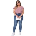 thumbnail image 3 of DARING DIVA Women's Plus Swiss Dots Notched Neck Ruffle Sleeve Top 1X Gray Purple, 3 of 6