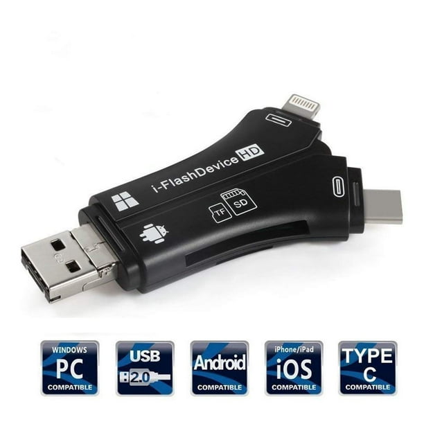 SD Card Reader, 4 in 1 iPhone/Micro usb/USB Typec/USB SD Card Reader