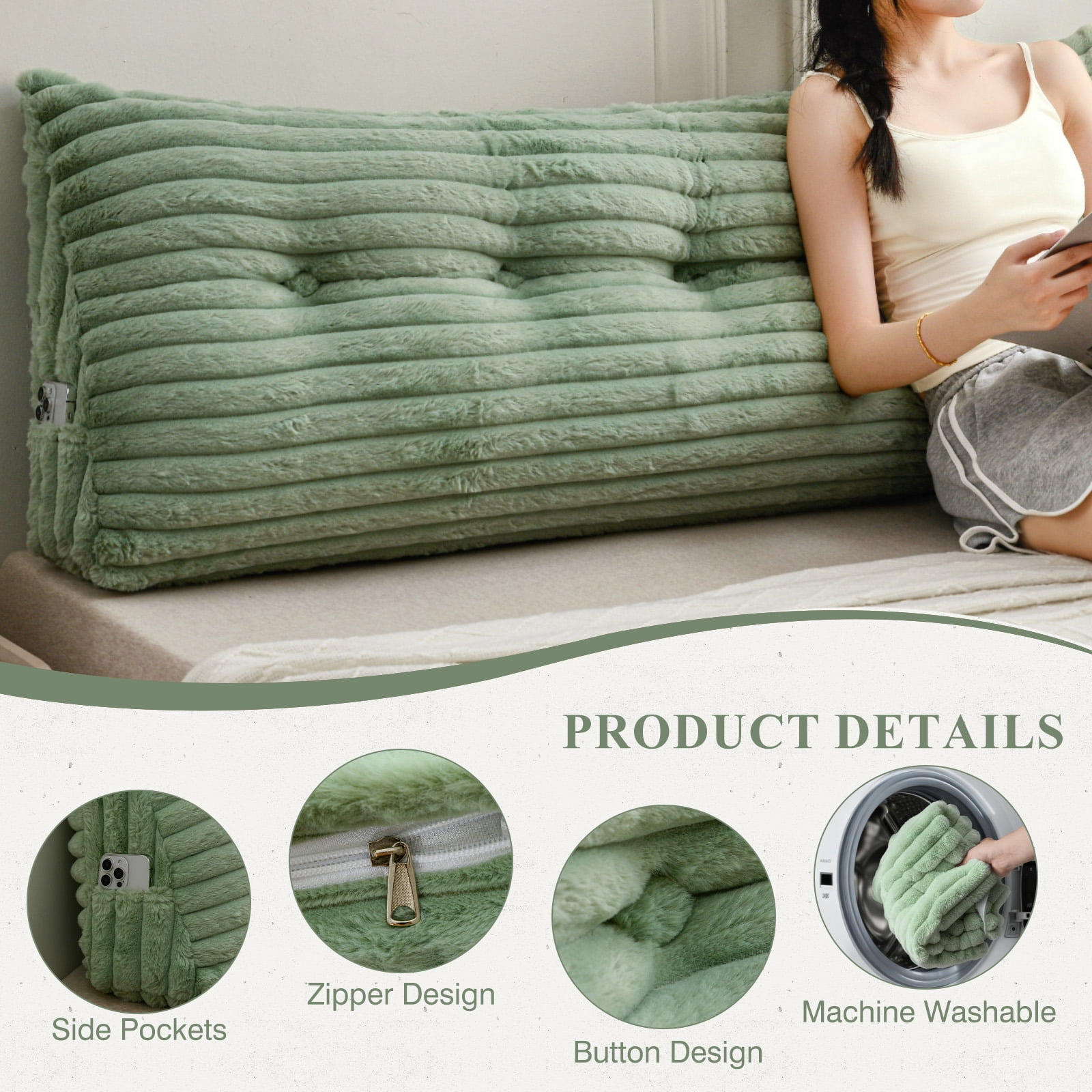 ANMINY Plush Headboard Pillow - 320 GSM Soft Fleece, High Elastic Pearl Cotton Filling, Versatile Sofa Backrest & Leg Pillow, Perfect Christmas/Housewarming Gift