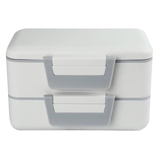 Fiambrera de doble compartimento con inserto de acero inoxidable - Caja bento de 3 secciones con bandeja para cubiertos - Contenedor de almuerzo de oficina apta para microondas de 18x12,5x11cm