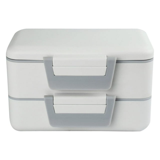 Stainless Steel and Plastic Lunch Box with Heat Insulation, Double-Layer Design for Office Meals, Portable Handle and Anti-Spill Technology