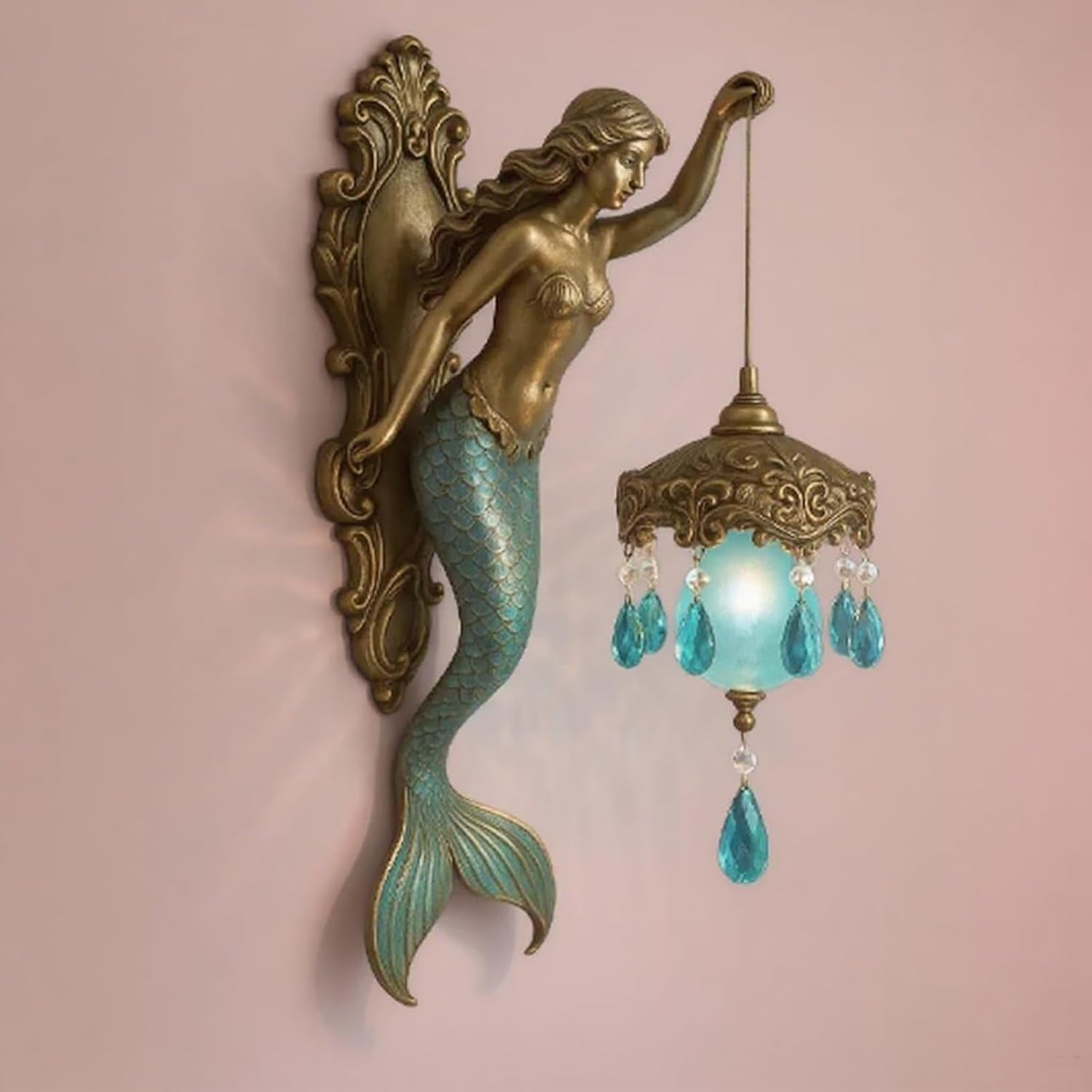 Mermaid Wall Lamp, 8/12 Inch Vintage Base Design Night Light, Vintage Ocean-Themed Night Light, Vintage Style Bedroom Hotel Restaurant Decorative Wall, for Bedroom, Living Room, Bathroom
