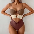 thumbnail image 5 of UTSJKR Women's Color Block Athletic One-Piece Swimsuit, Racerback Boyleg Bathing Suit for Lap Swimming and Water Sports Brown S, 5 of 6