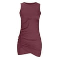 thumbnail image 5 of IROINNID Cocktail Dress for Women Evening Night Party Solid Color Sleeveless Round-Neck Pleated Dress Cocktail Dress,Burgundy, 5 of 6
