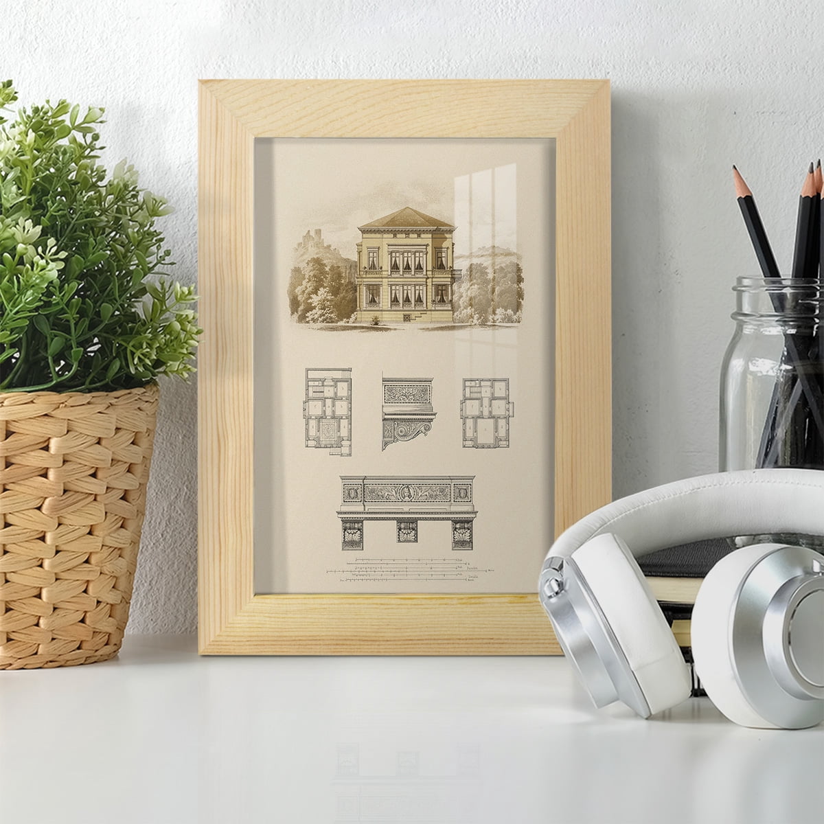Estate and Plan I -Framed Print w/glass-Natural Wood