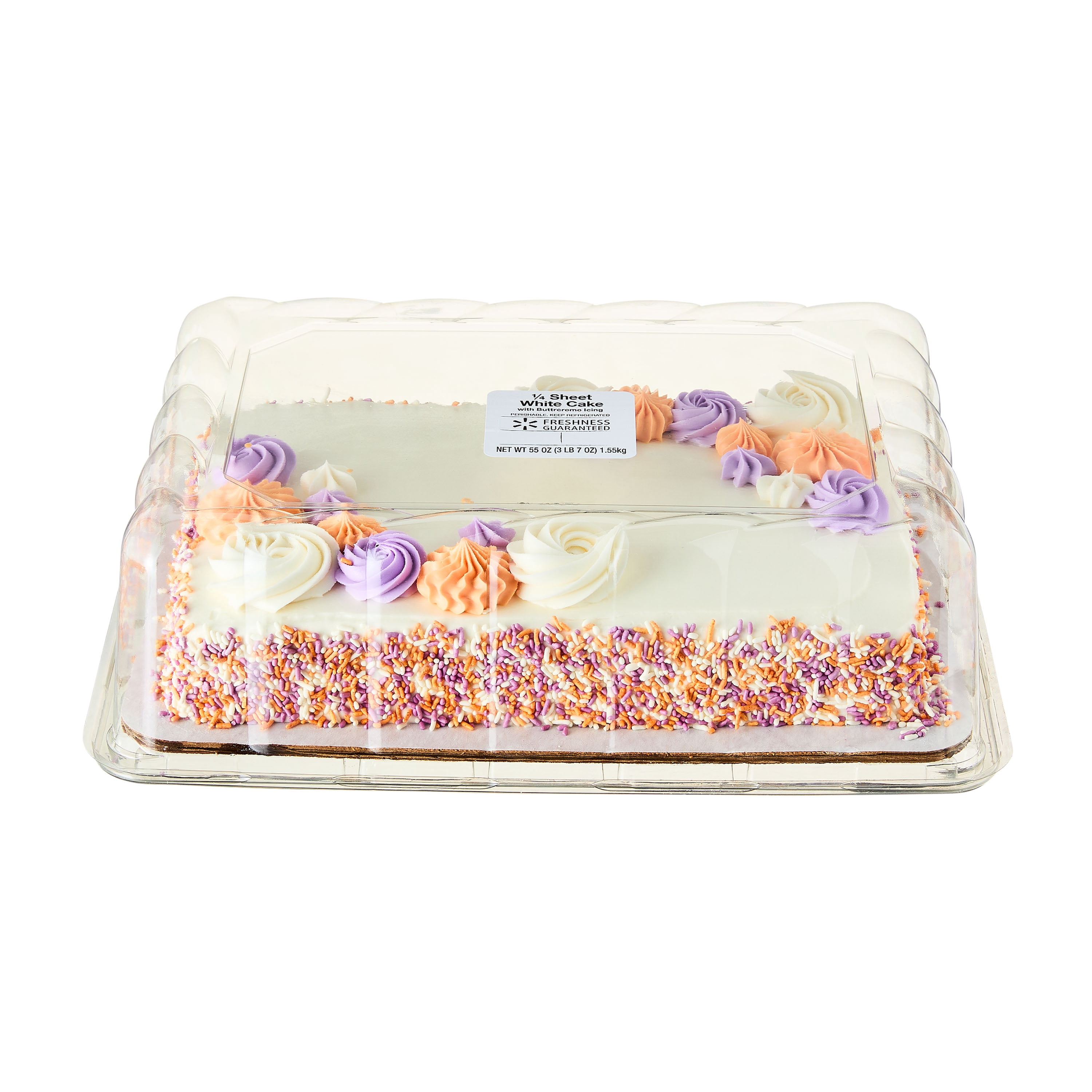 Freshness Guaranteed 1/4 Sheet Lavender & Coral White Cake with Creamy Buttercreme Icing, 55 oz