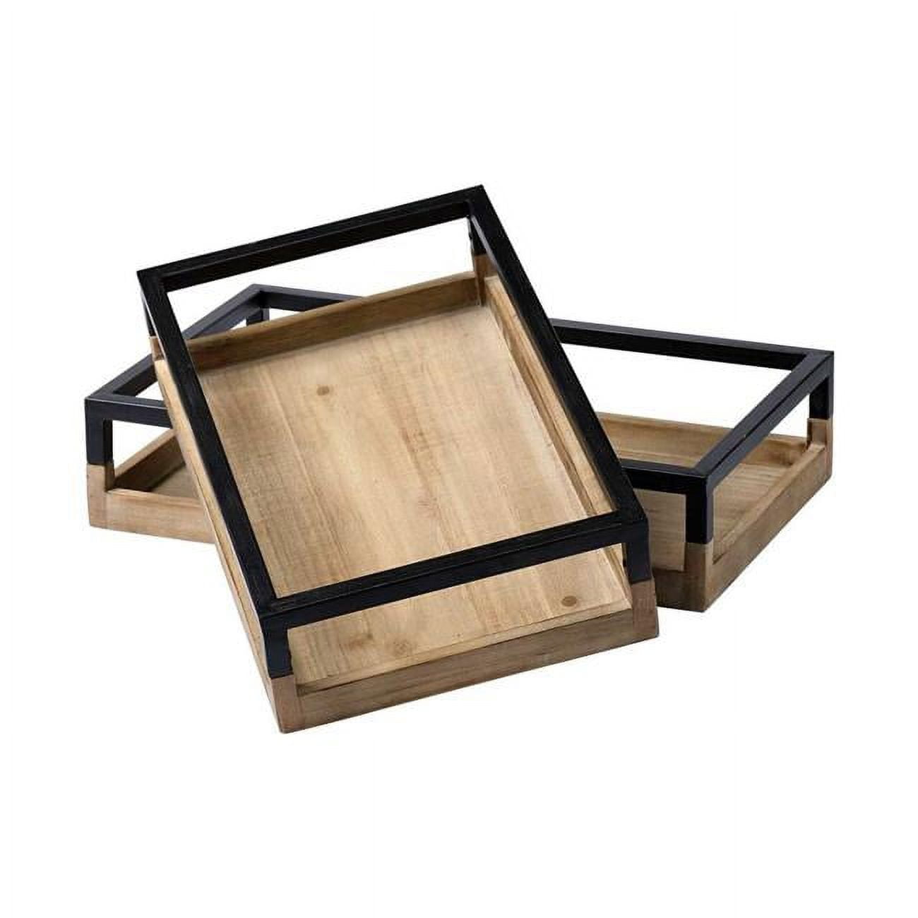 Set Of 2 Natural Finish With Black Nesting Wood Accent Trays Set Of 2 Natural Finish With Black Nesting Wood Accent Trays