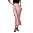 thumbnail image 2 of Women's Satin Midi Skirt, Solid Color Slip Bodycon Maxi Skirt, Elegant Flowy Slit Skirt for Wedding Guest, Party and Formal Occasions,Rose Gold,L, 2 of 9