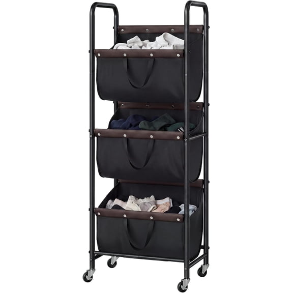 GRANNY SAYS 3-Tier Laundry Hamper Sorter, 3 Section Laundry Basket with Wheels for Laundry Room, Dorm, Bathroom & Closet, Black