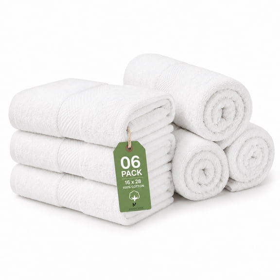 6 Piece Premium Hand Towel Set | 16 x 28 Inches | 100% Ring Spun Cotton | Lightweight & Highly Absorbent | Perfect for Bathroom, Travel, Spa, Hotel & Gym Use | Soft & Durable | White