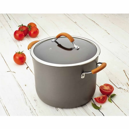 Quartz Pumpkin - Rachael Ray Cucina Hard-Anodized Nonstick 10-Quart Covered Stockpot, Gray with Pumpkin Orange Handles - 87639