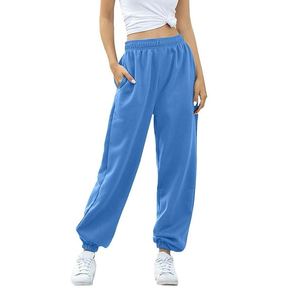 DPTALR Women's High Waisted Workout Joggers Baggy Lounge Bottoms,Blue,Size L
