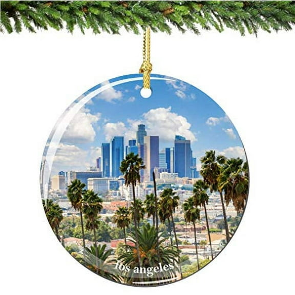 City-Souvenirs Los Angeles Skyline Christmas Ornament Porcelain Double Sided 2.75 Inches