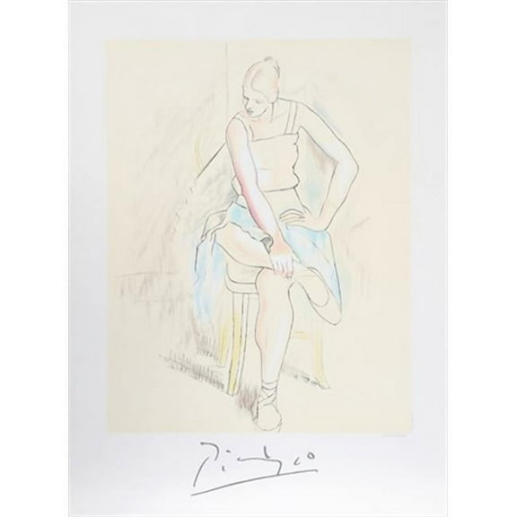 Pablo Picasso 2072 Femme Assise- Lithograph on Paper 29 In. x 22 In. - Yellow- Blue- Pink