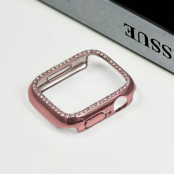 Compatible for Apple Watch 45mm Case for Apple Watch Series 9 8 7, Bling Glitter Crystal Diamond Rhinestone Ultra-Thin Hard Bumper Hollow Out Protective Case for iWatch Series 9 8 7 45mm, Pink