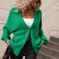 thumbnail image 2 of Mujeres casual knit cardigan suéter V Masajeadores de cuello botón hasta Batwing manga larga suelta hem oversized Outwear abrigo verde S, 2 of 6